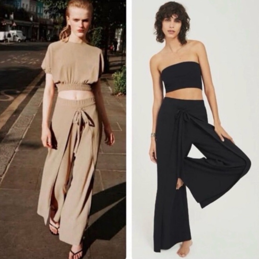 Zara Black Wide Leg Wrap Tie Pants Women’s Small
